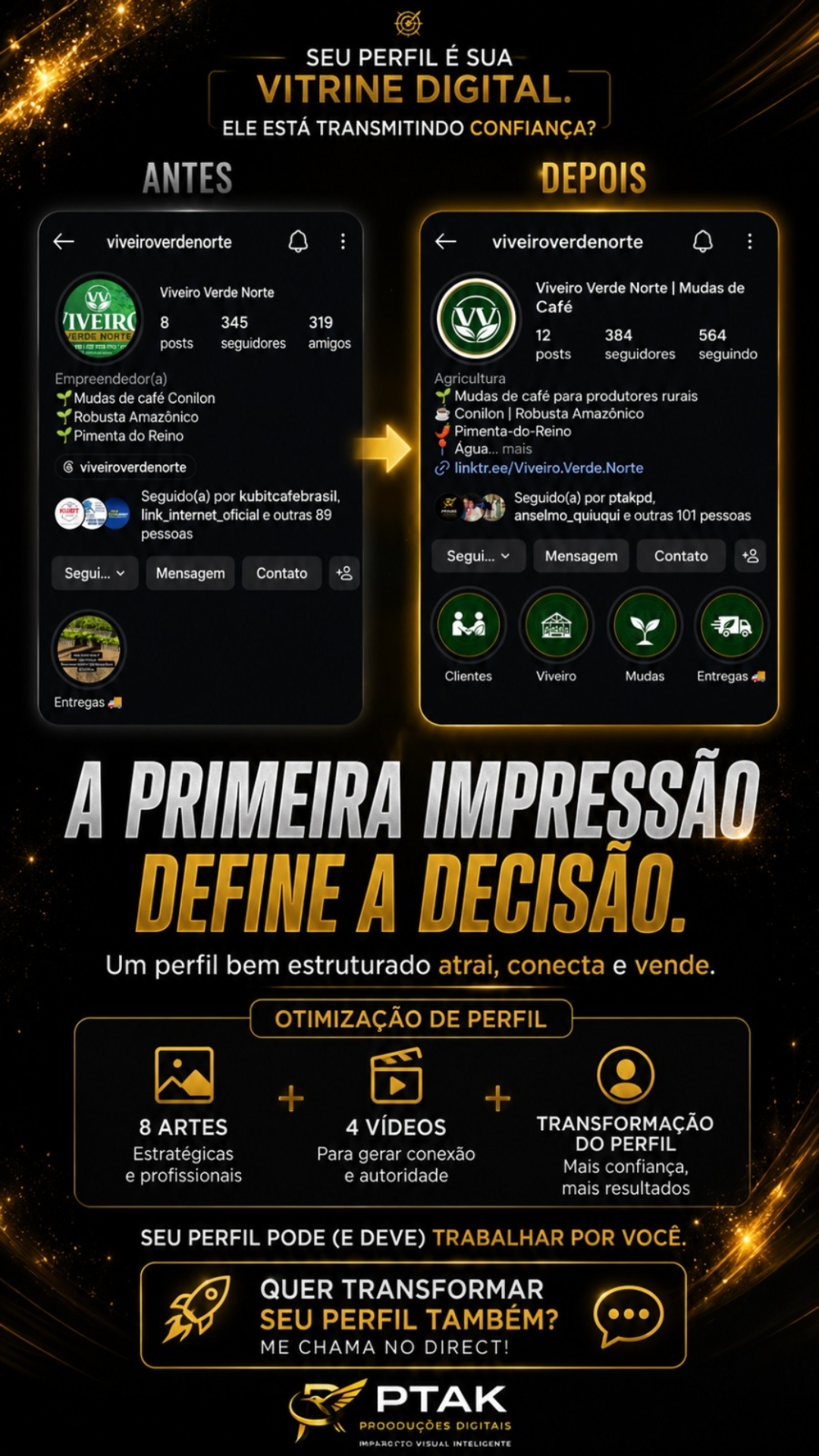 Antes e depois de identidade visual