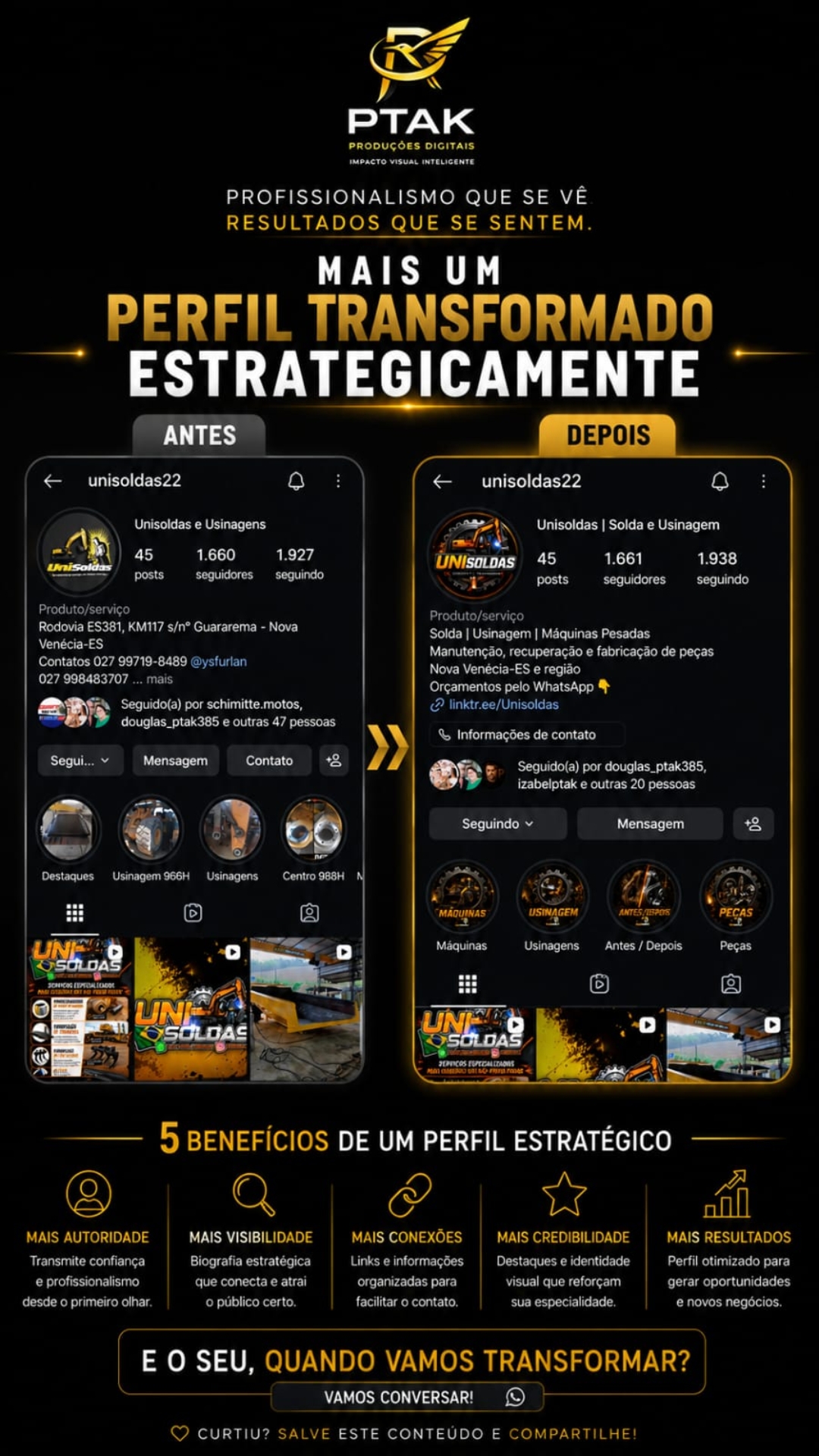 Antes e depois de comunicação visual