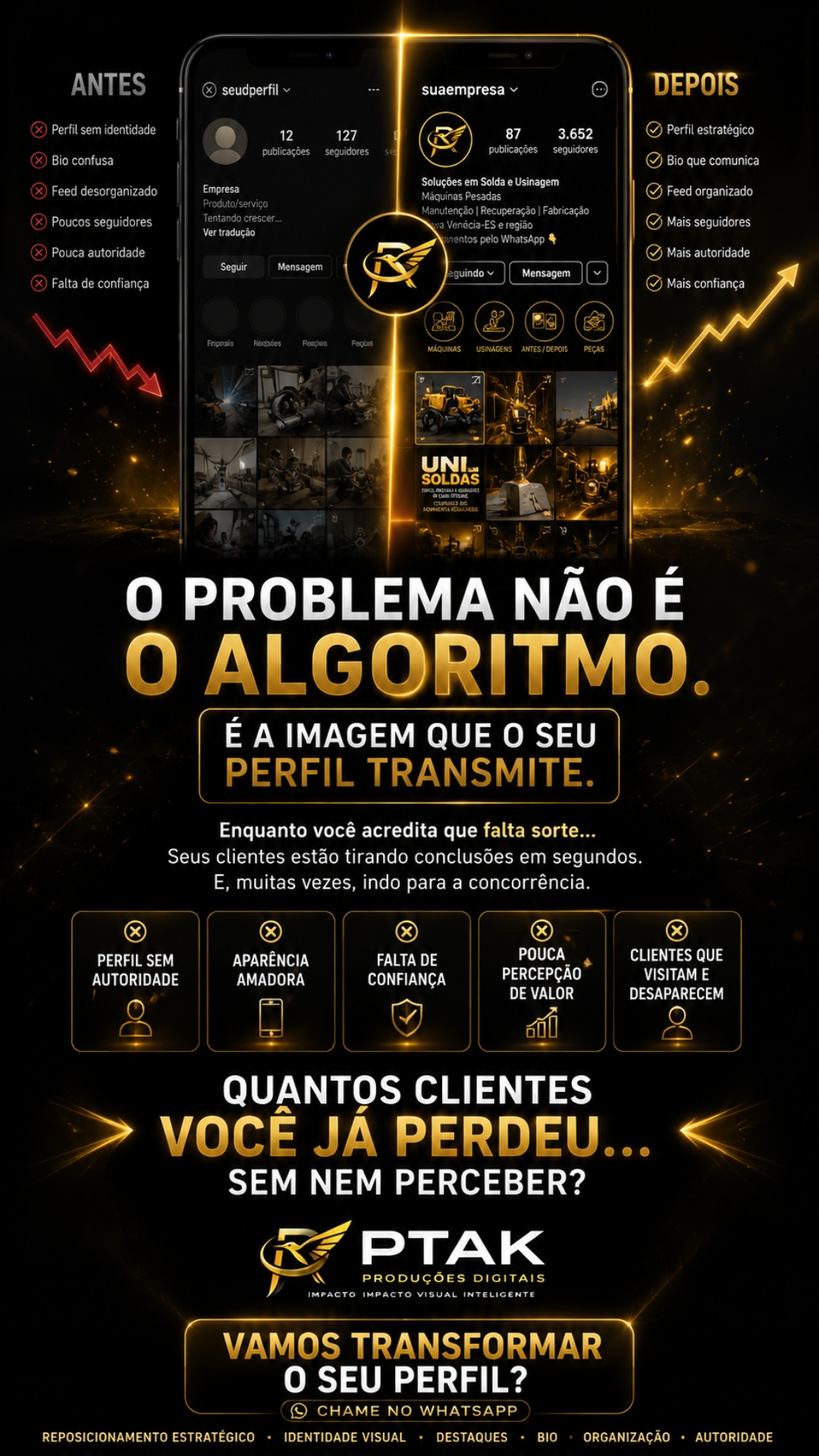 Antes e depois de material digital